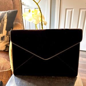 Rebecca Minkoff Envelope Clutch black crushed velvet & chrome hardware